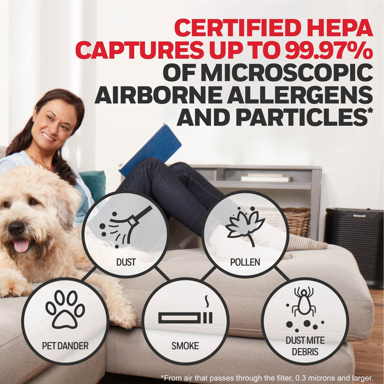 Honeywell HEPA Air Purifier Filter R, 2-Pack for HPA 100/200/300 and 5000 Series - Airborne Allergen Air Filter Targets Wildfire/Smoke, Pollen, Pet Dander, and Dust 2 pack