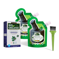 Indus Valley Bio Organic Herbal Henna Paste, 150g Pack of 2 with Indigo Powder 100g and Applicator Brush