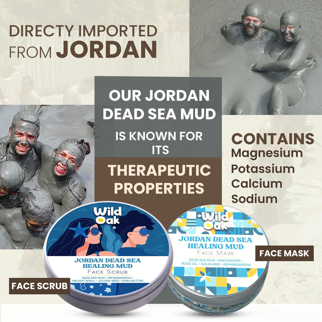 WildOak Jordan Dead Sea Mud Face Scrub | 2% Niacinamide | Deep Cleansing & Exfoliation | Removes Dead skin & Impurities | Fights Acne & Aging | De-Tan & Brightens | Pore Refining & Oil control | 100g