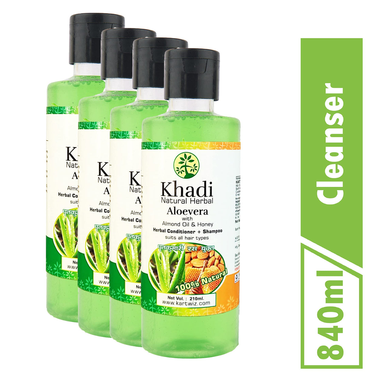 Khadi Natural Herbal Aloevera Shampoo, Green, 840 ml, 4 Count