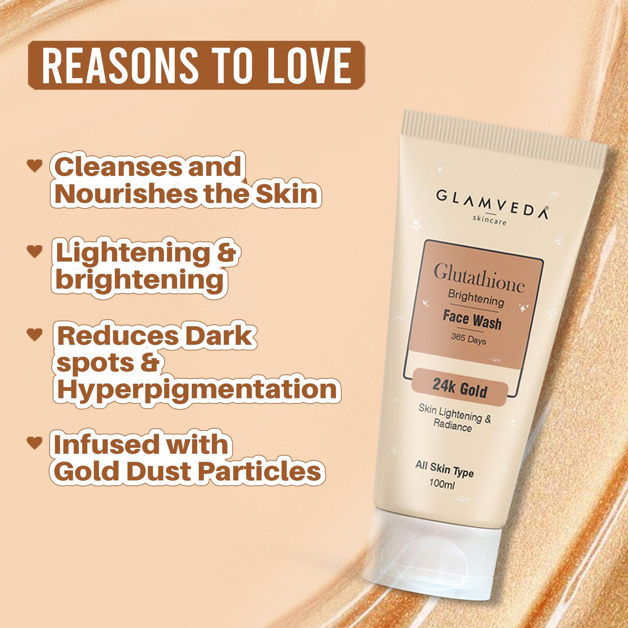 Glamveda Glutathione 24k Gold Face Wash Lightens skin tone (Pack of 2) 200 ml | Enhances Natural Radiance, Glow Booster | For All Skin Types (2)