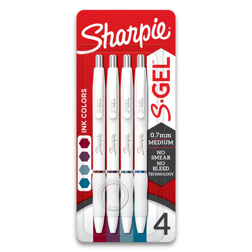 Sharpie S-Gel Pens, Fashion Barrel Gel Ink Pens, Pearl White Body, Medium Point Pens (0.7Mm), Writing Pens, Coloring Pens, Gel Pens For Journaling, Bold Jewel Color Assortment, 4 Count 4 Count (Pack of 1)