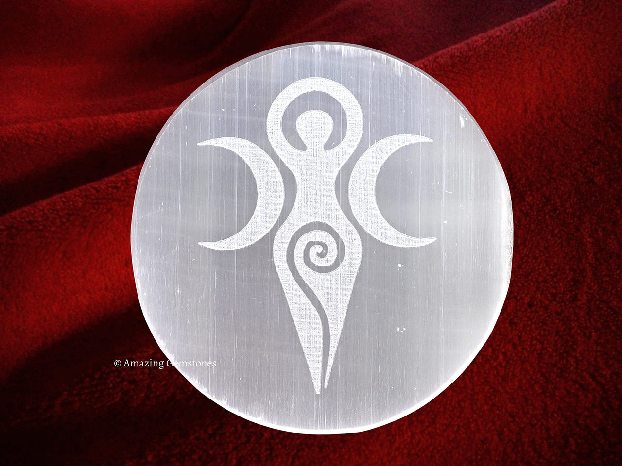 Selenite Crystal Charging Plate For Crystals And Healing Stones, 4.5" Selenite Crystal Plate Engraved Goddess Moon Coaster For Home Office Table Decor (Selenite Round Disc)