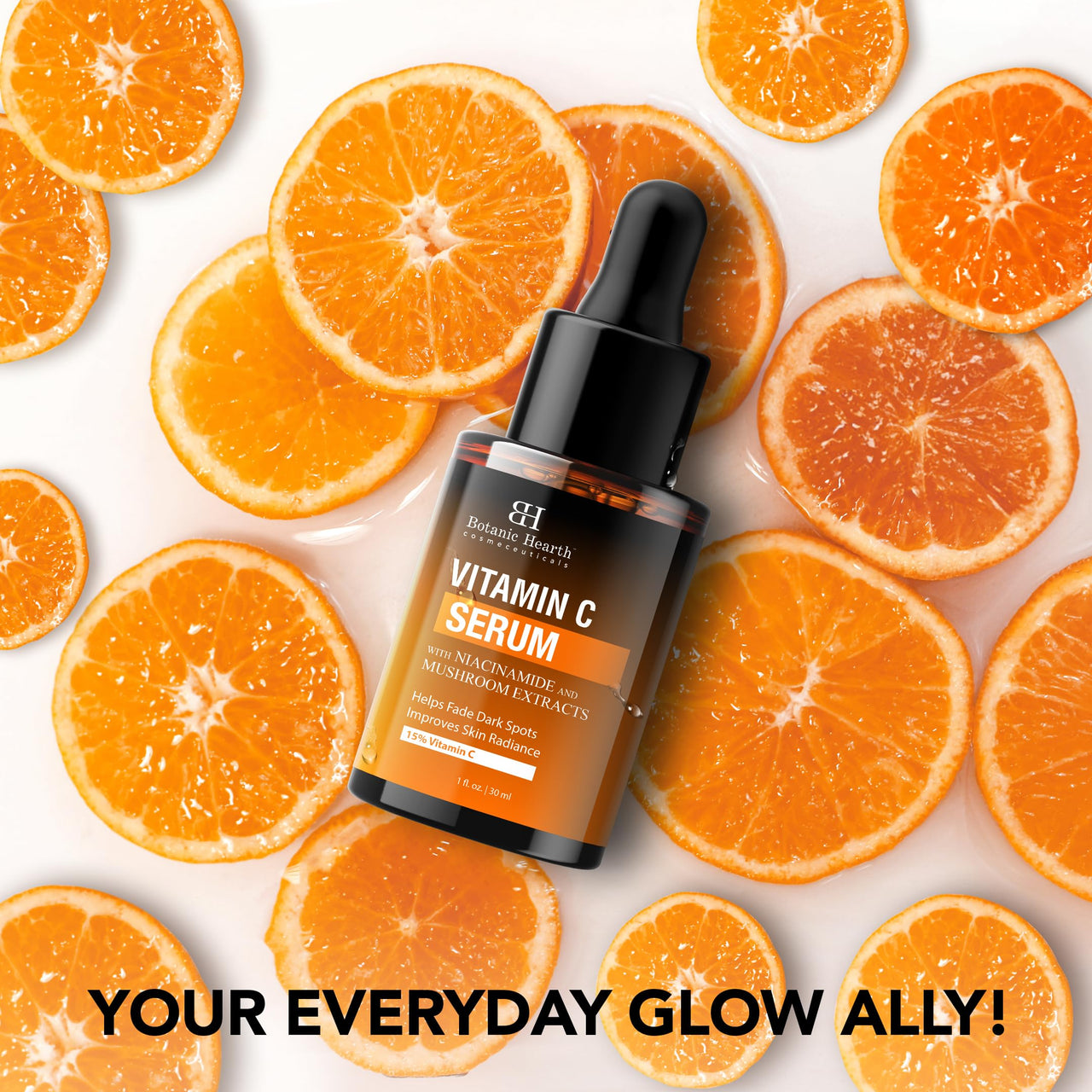 Botanic Hearth 15% Vitamin C Face Serum with Niacinamide, Hyaluronic Acid, Allantoin, Cica, Ferulic Acid & Vitamin E | Targets Dark Spots, Sun Damage, Wrinkles to Brighten & Even Tone Skin| 1fl oz