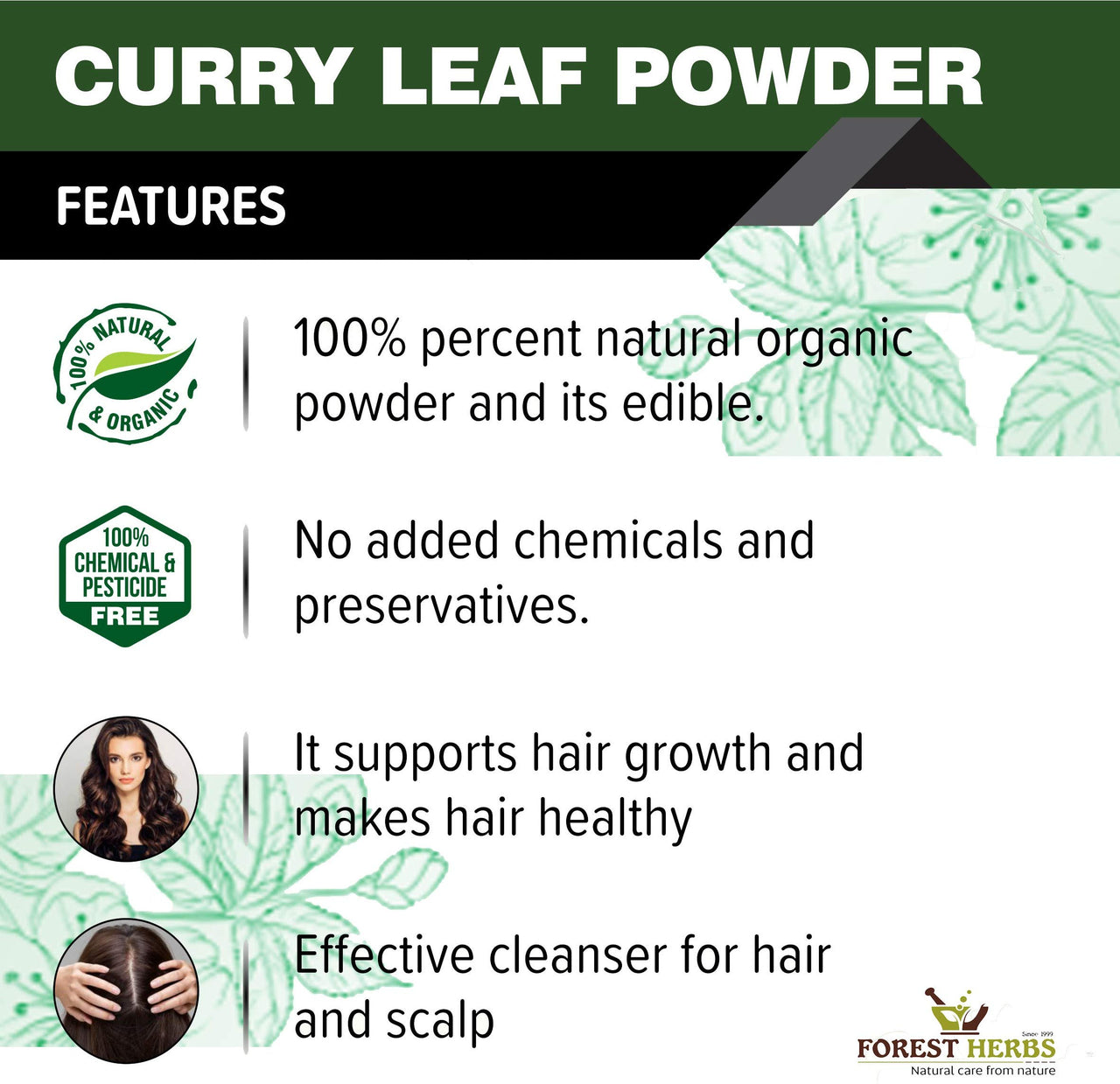 The Forest Herbs Natural Care From Nature 100% Curry Leaves Powder 200Gms (Sun Dried & Stemless) for Strong and Shiny Hair Growth