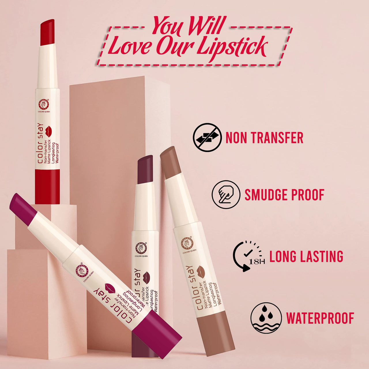 COLORS QUEEN Lipstick Bridal Maroon & Hot Red (Matte)