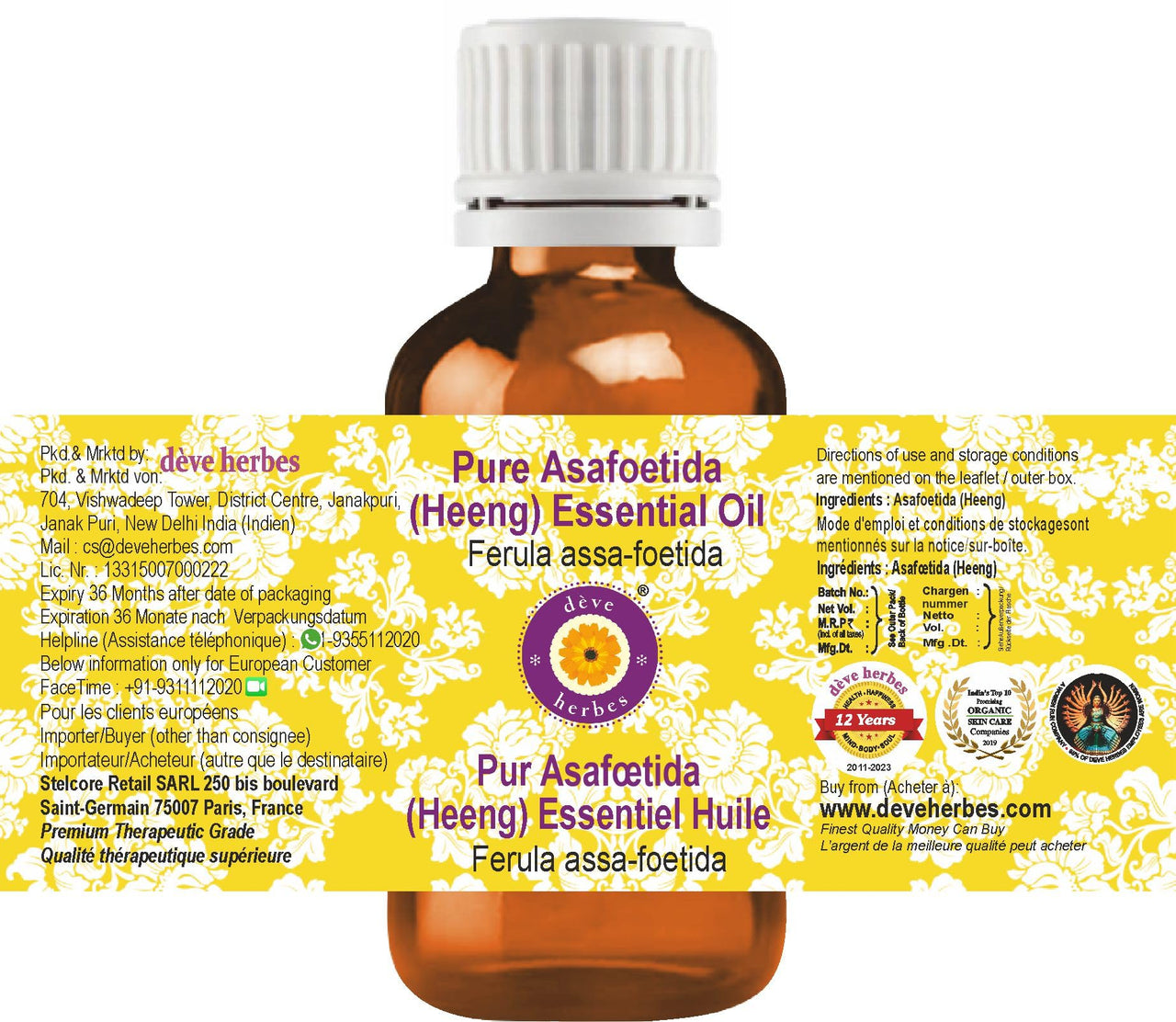 Deve Herbes Heeng Essential Oil (Asafoetida) Pure | Non-Sticky | Non-greasy | Lightweight | Men & Women | All Skin Types | Steam Distilled 5ml