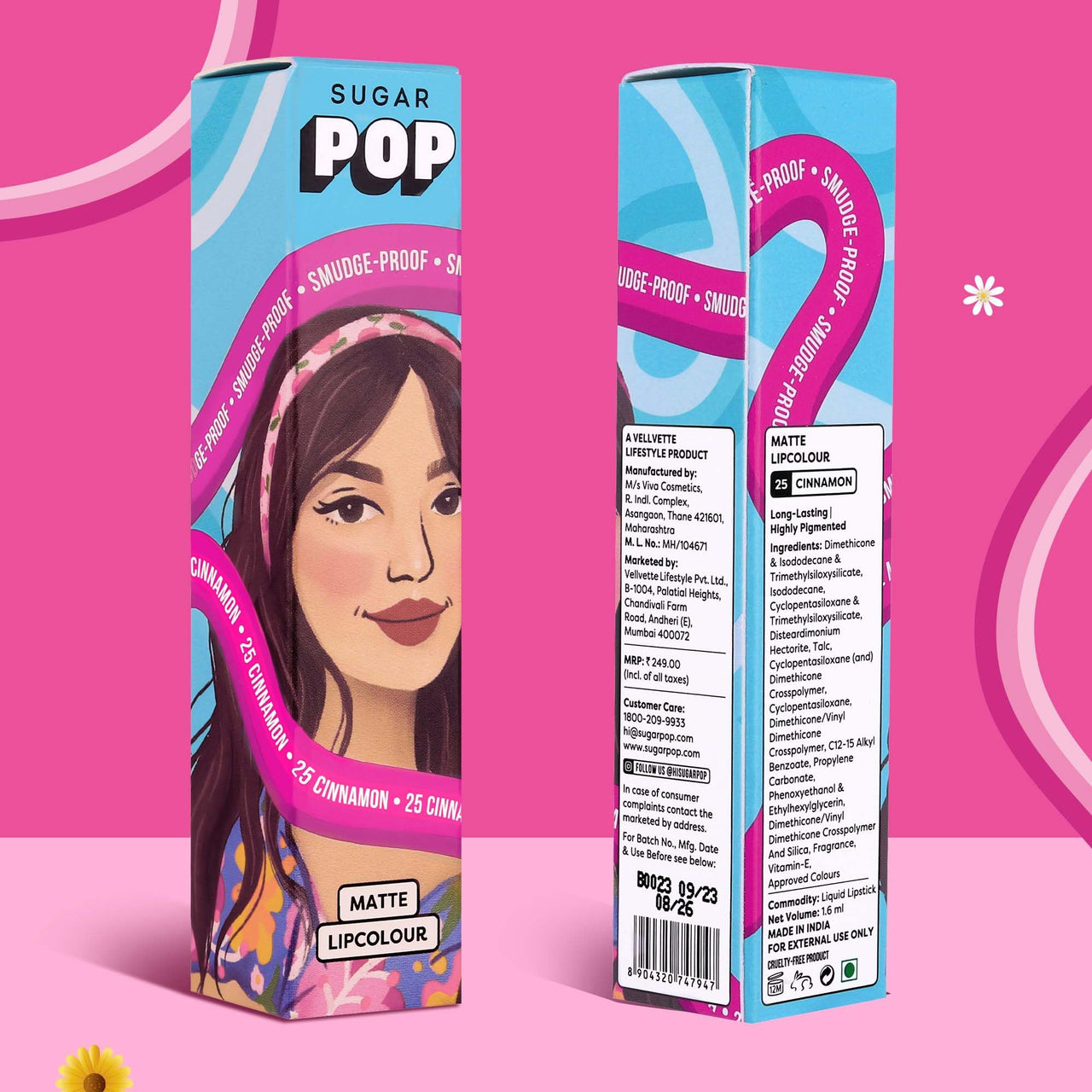 SUGAR POP Matte Lipcolour | Lasts Upto 8 hrs l Brown Lipstick for Women l Vitamin E Infused | Non-Drying, Smudge Proof, Long Lasting | 1.6ml - 25 Cinnamon (Brown with a hint of Orange)