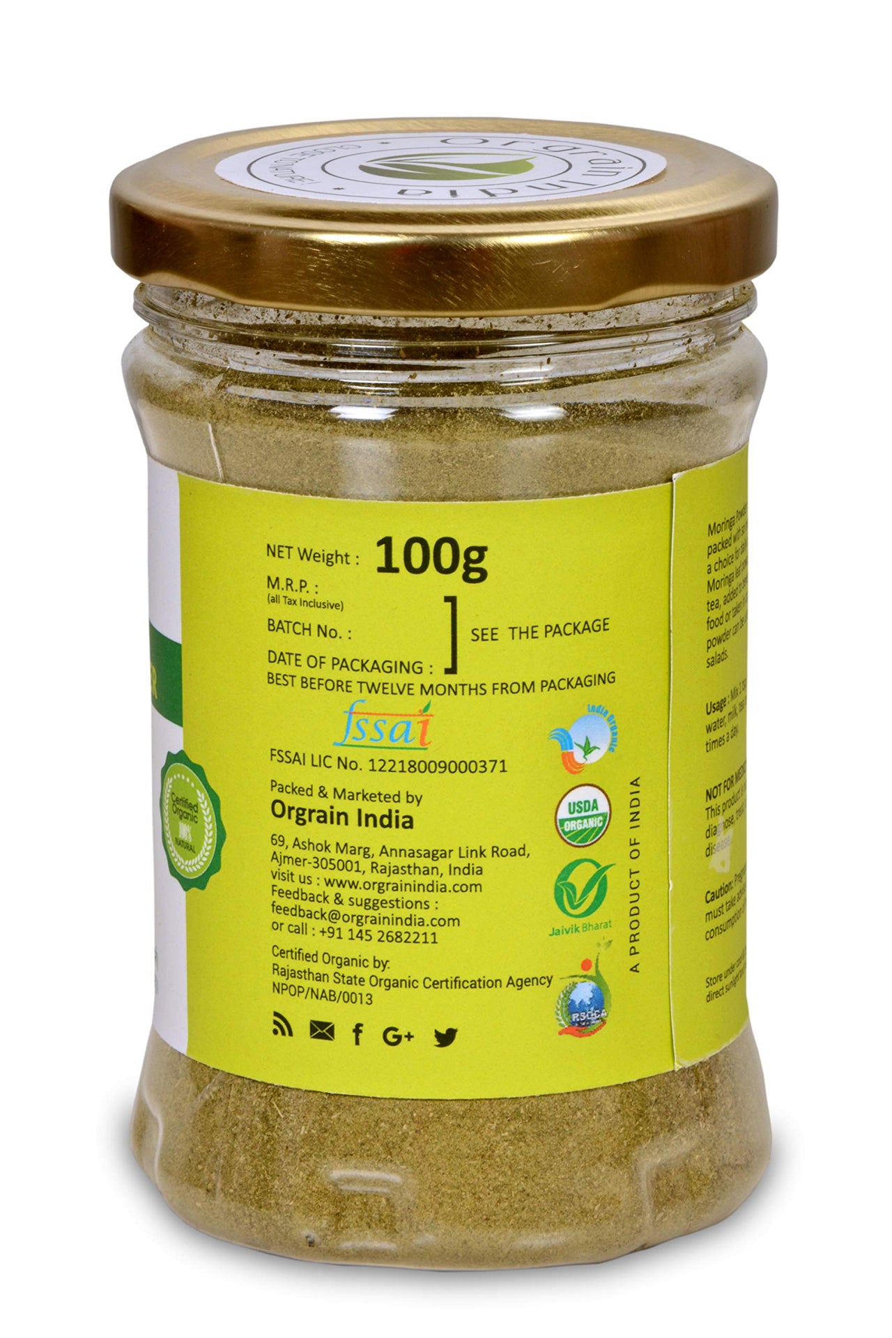 Orgrain India Organic Moringa Powder 200g (Pack Of 2 * 100g)