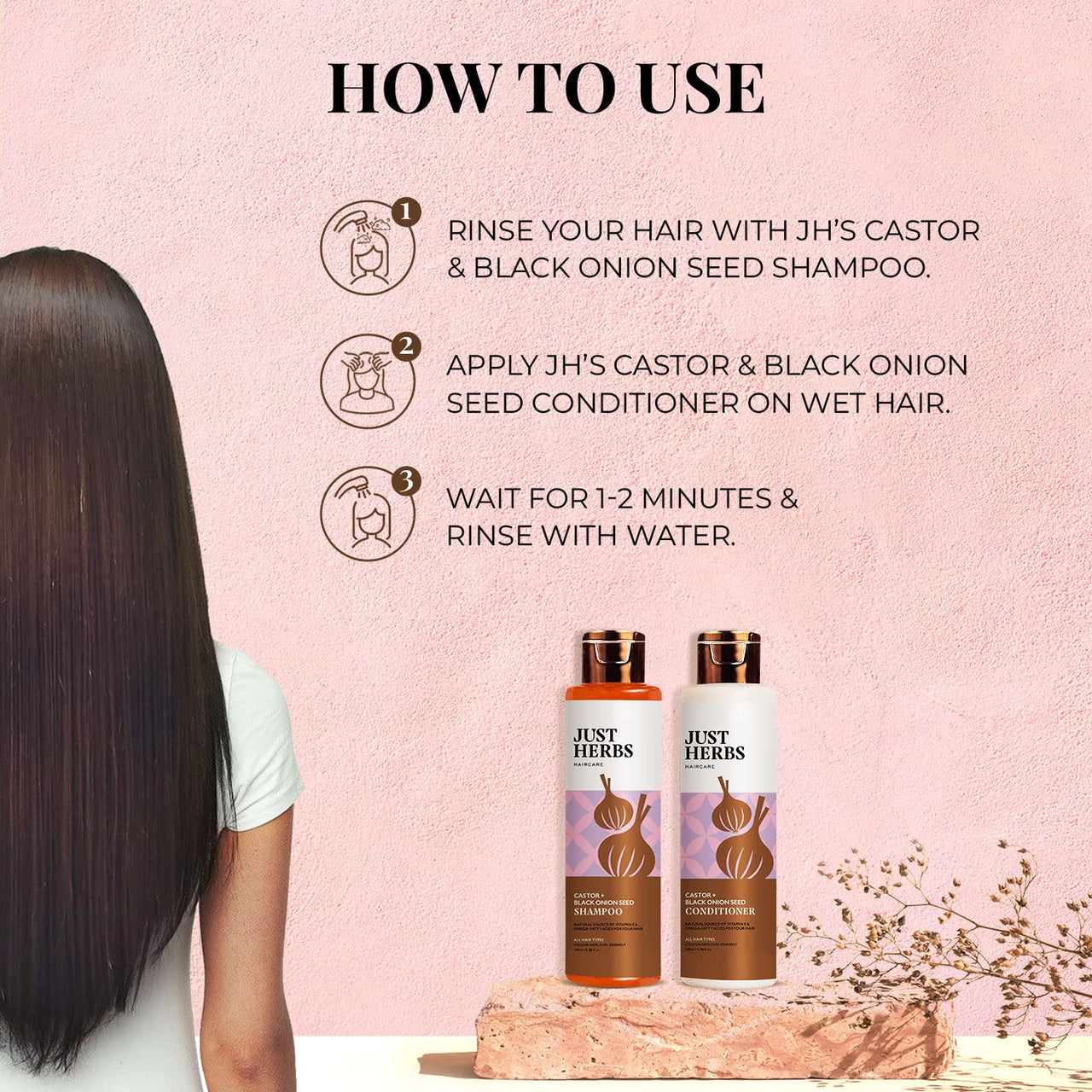 Just Herbs Black Onion Seed Hair care combo with Wooden Comb