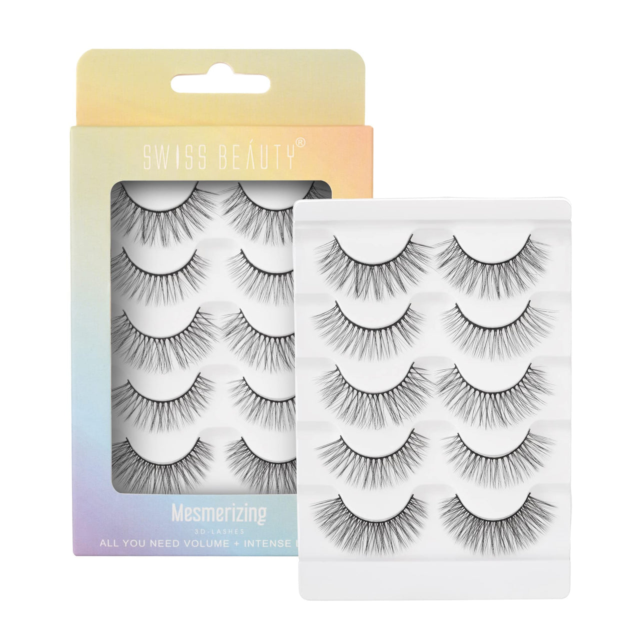 Swiss Beauty Cruelty-Free 3D Eyelashes - Pack of 10 False Eyelashes | Volumising Eye Lashes | Lengthening Eye Lashes | Lightweight Eyelashes | Shade - Black 02, Set of 5