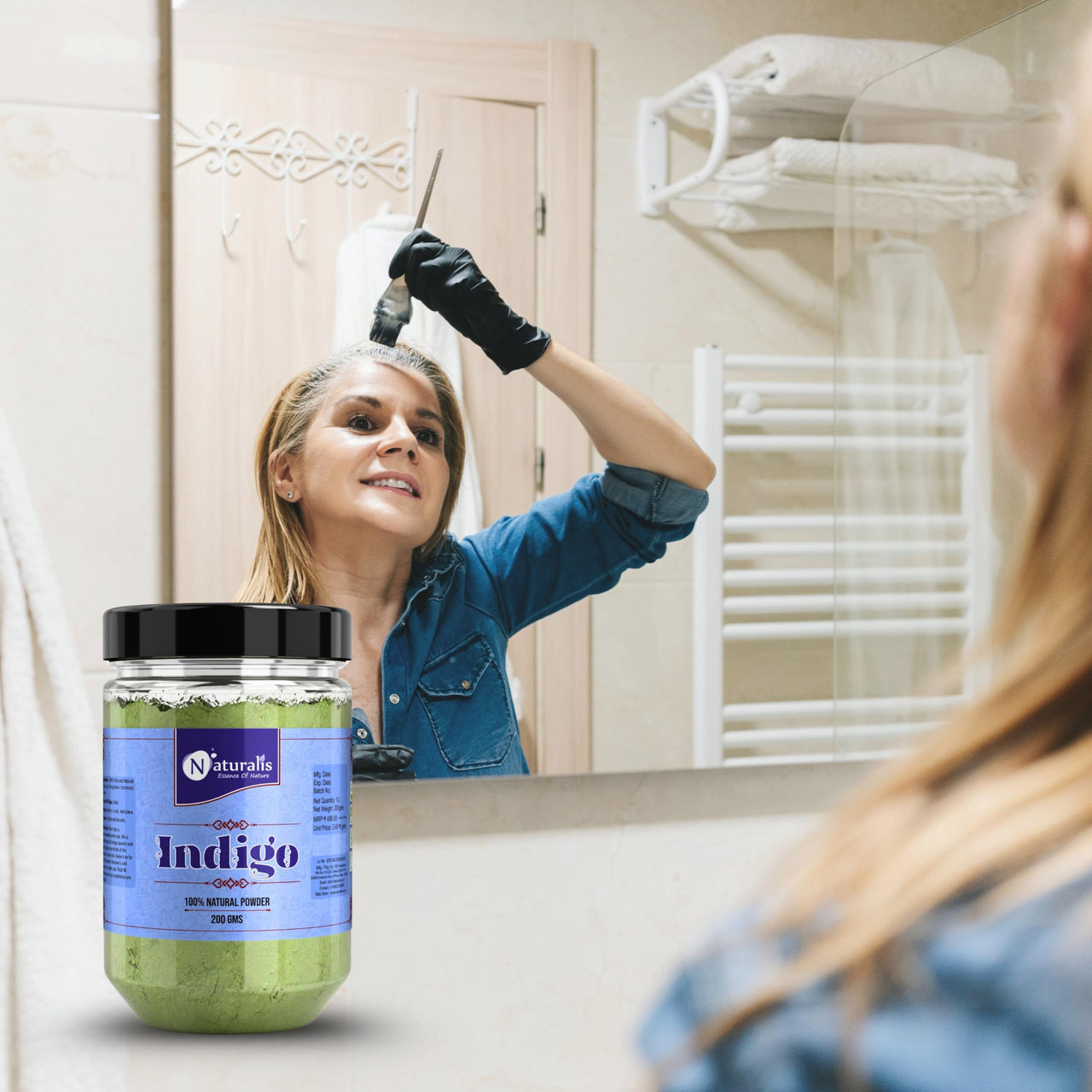Naturalis Indigo Powder for Hair Black | Indigo Powder 200 Grams - Natural Hair Colouring | No Added Colors - Plant Based Hair Color Leaf | Vibrant & Nourishing
