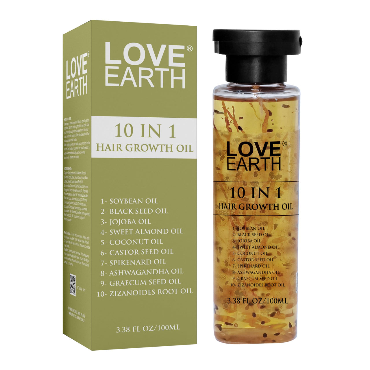 Love Earth 10 In 1 Hair Growth Oil|Soybean Oil, Black Seed Oil, Jojoba Oil, Sweet Almond Oil, Coconut Oil, Castor Seed Oil, Spikenard Oil, Ashwagandha Oil, Graecum Seed Oil, Zizanoides Root Oil|100ml