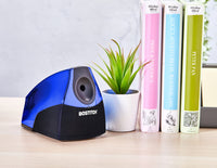 Bostitch Personal Electric Pencil Sharpener, Powerful Stall-Free Motor, High Capacity Shavings Tray, Blue Chrome Metallic Metallic Blue Pencil Sharpner