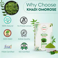 Khadi Omorose Neem Powder 100% Pure & Natural for Skin & Hair Care, Skin Brightening, Fights Dandruff, Controls Excess Oil, Fights Acne and Pimples | 200 Grams | Resealable Zipper Pouch