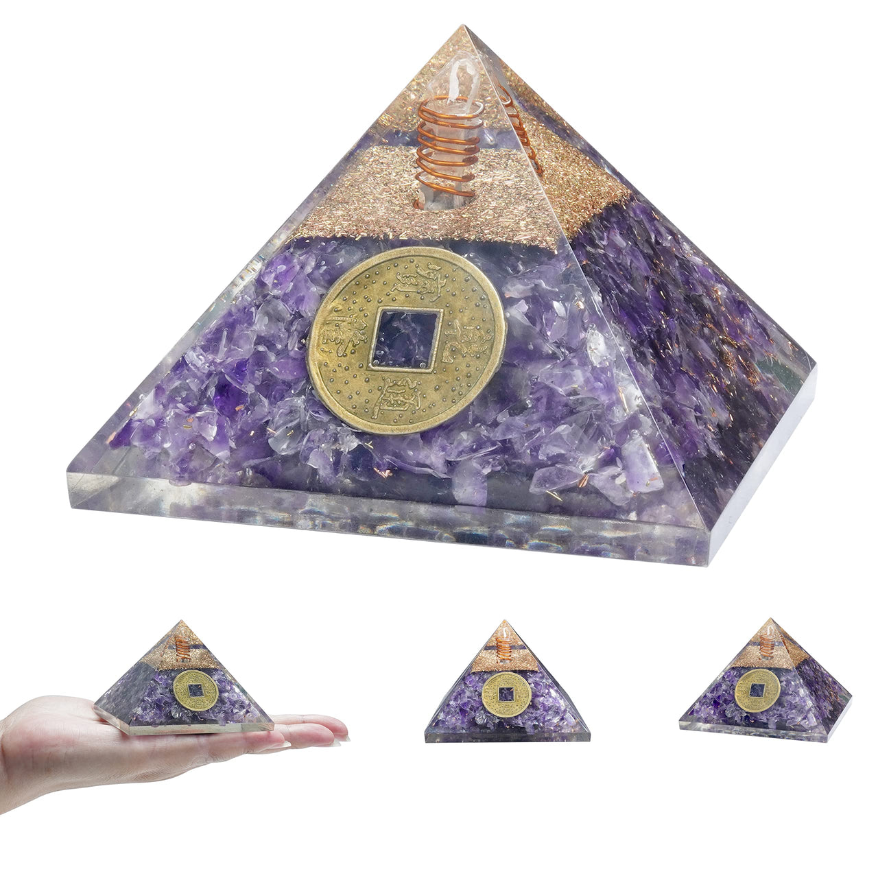 Crocon Amethyst orgone Pyramid Healing Stone orgonite Gemstone Pyramid Stones Reiki Crystal Balancing Meditation Chakra organite Gift Home Office Decor Size 3 inch app. Amethyst Stone