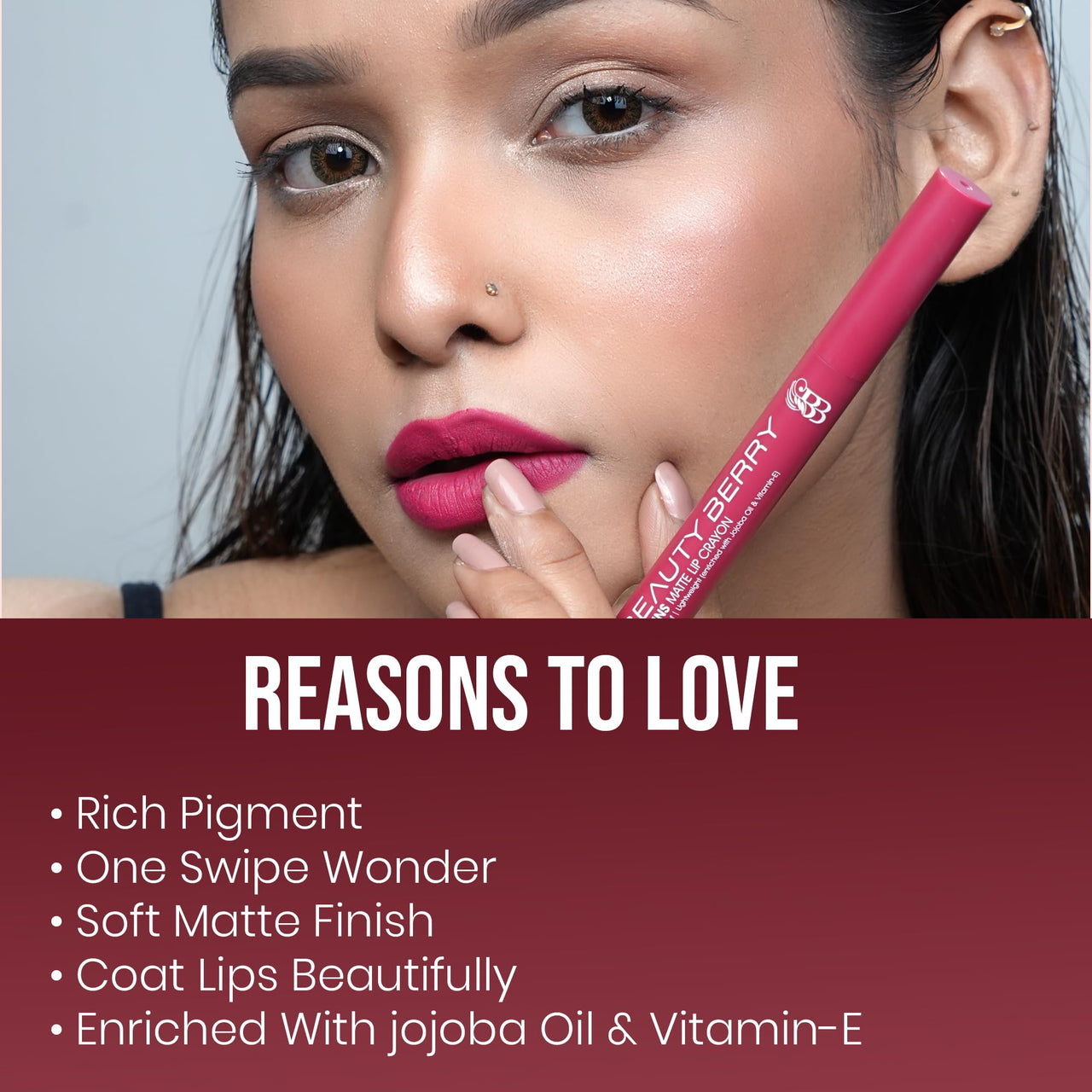 Beauty Berry Poppins Matte Lip Crayon Lipstick for Women | Long Lasting Non Transfer Retractable Lip Crayon | Smudge Proof & Waterproof Lipstick Enriched with Jojoba Oil & Vitamin E (16 - False Mauve, 3g)
