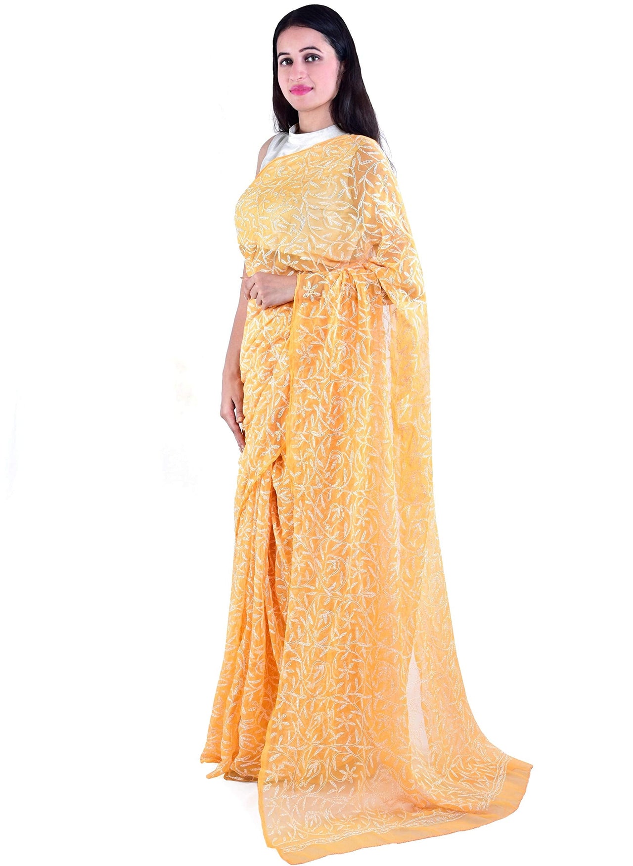 Lavangi Women's  Lucknow Chikankari Tepchi Work Georgette Saree
