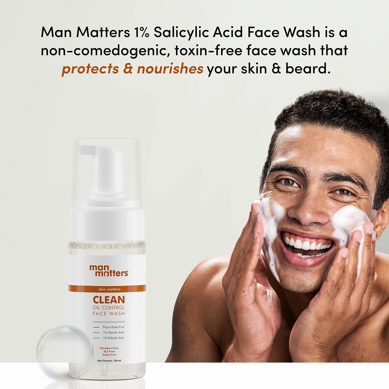 Man Matters 1% Salicylic Acid Oil Control Face Wash And 2% Salicylic Acid Defend Acne Spot Correction Gel For Men | 1% Glycolic Acid | Reduces Acne, Acne Spots & Blemishes 120ml