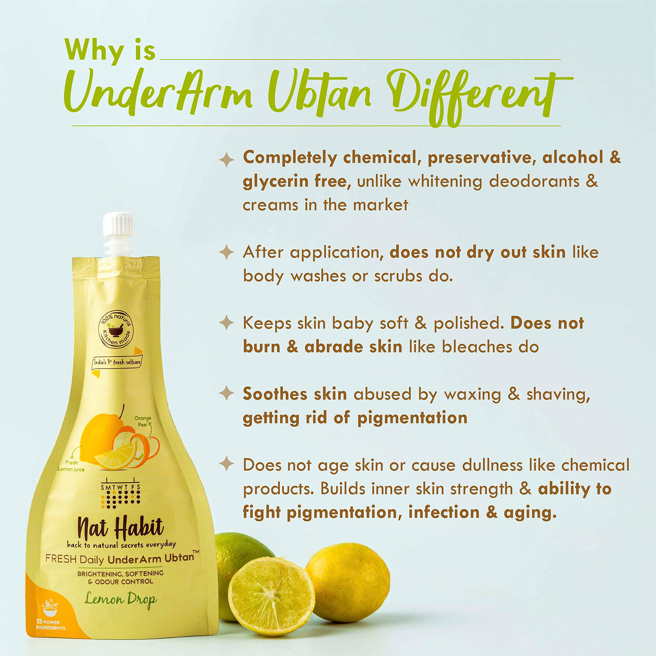 Nat Habit Lemon Drop Underarm Ubtan & Scrub For Softening, Odour Control & Remove Darkness With Lemon & Wild Turmeric (40gm X Pack Of 2)