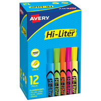 AVERY Hi-Liter Desk-Style Highlighters, Smear Safe Ink, Chisel Tip is great for sketch book art, 12 Assorted Colors (98034) 12 Count (Pack of 1) 12 highlighters