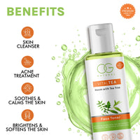 OG BEAUTY Natural VitalTea Neem with Tea Tree Face Toner | Soothing, Calming, Purifying | Antioxidant Properties, PH Balancing, Tightens Pores, Revitalizes & Softens Skin | 100 ML