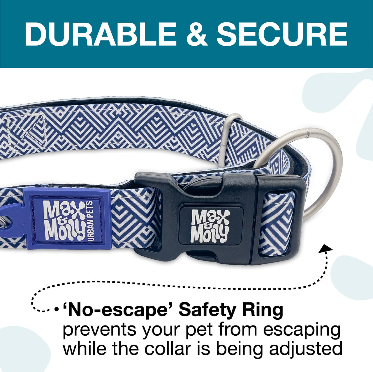 Max & Molly Soft Padded Neoprene Dog Collar w/Smart ID Gotcha! QR Pet Safety Tag, Durable, Waterproof, Anti-Stink, Machine Washable Collar for Dogs, Mykonos Navy Stripe, S