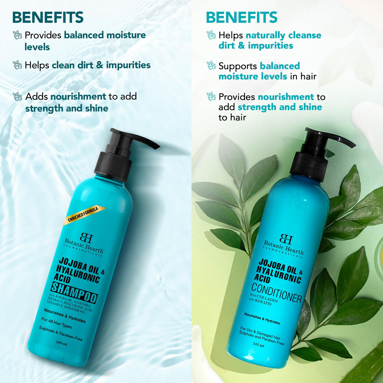 Botanic Hearth Jojoba & Hyaluronic Acid Shampoo 200ml with Conditioner 245 ml Set Pack of 2