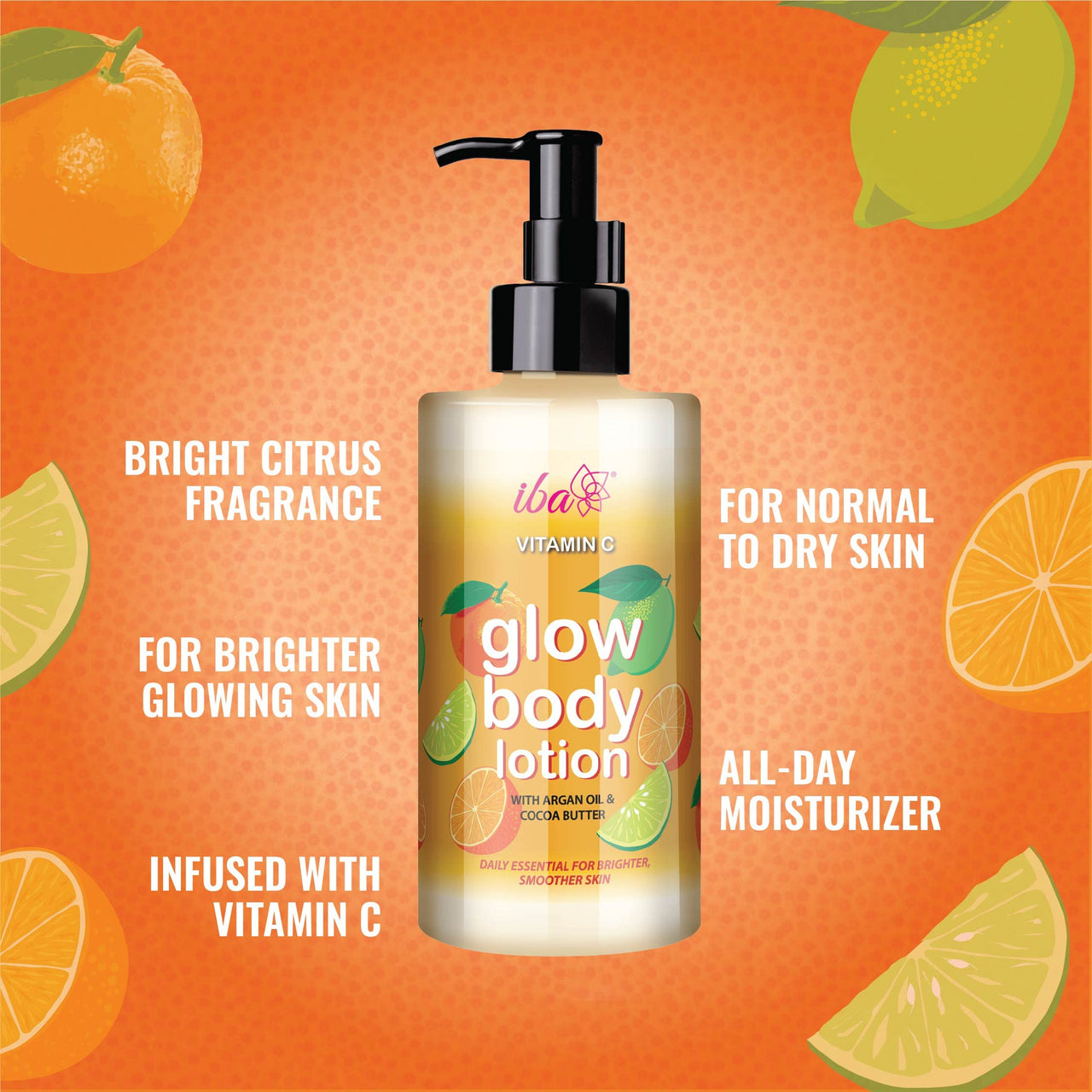 Iba Vitamin C Glow Body Lotion | Hydrating & Smoothening | Non Greasy | All Skin Types | 100% Vegan | Paraben & Mineral Oil Free | Halal Certified & Vegan - 320ml
