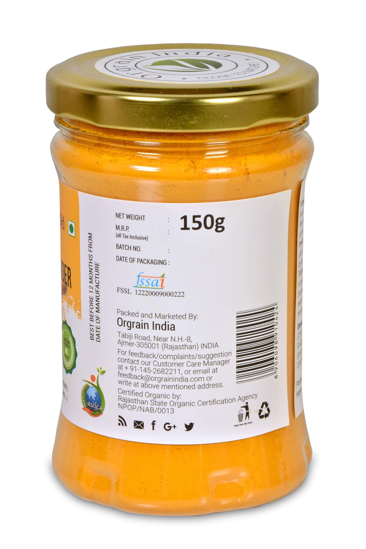 Orgrain India Organic Turmeric Powder 300g (Pack of 2 * 150g) with high Curcumin Content | Immunity Booster | Company-Owned Farmlands | Freshly Ground Haldi Powder | Lab Tested |