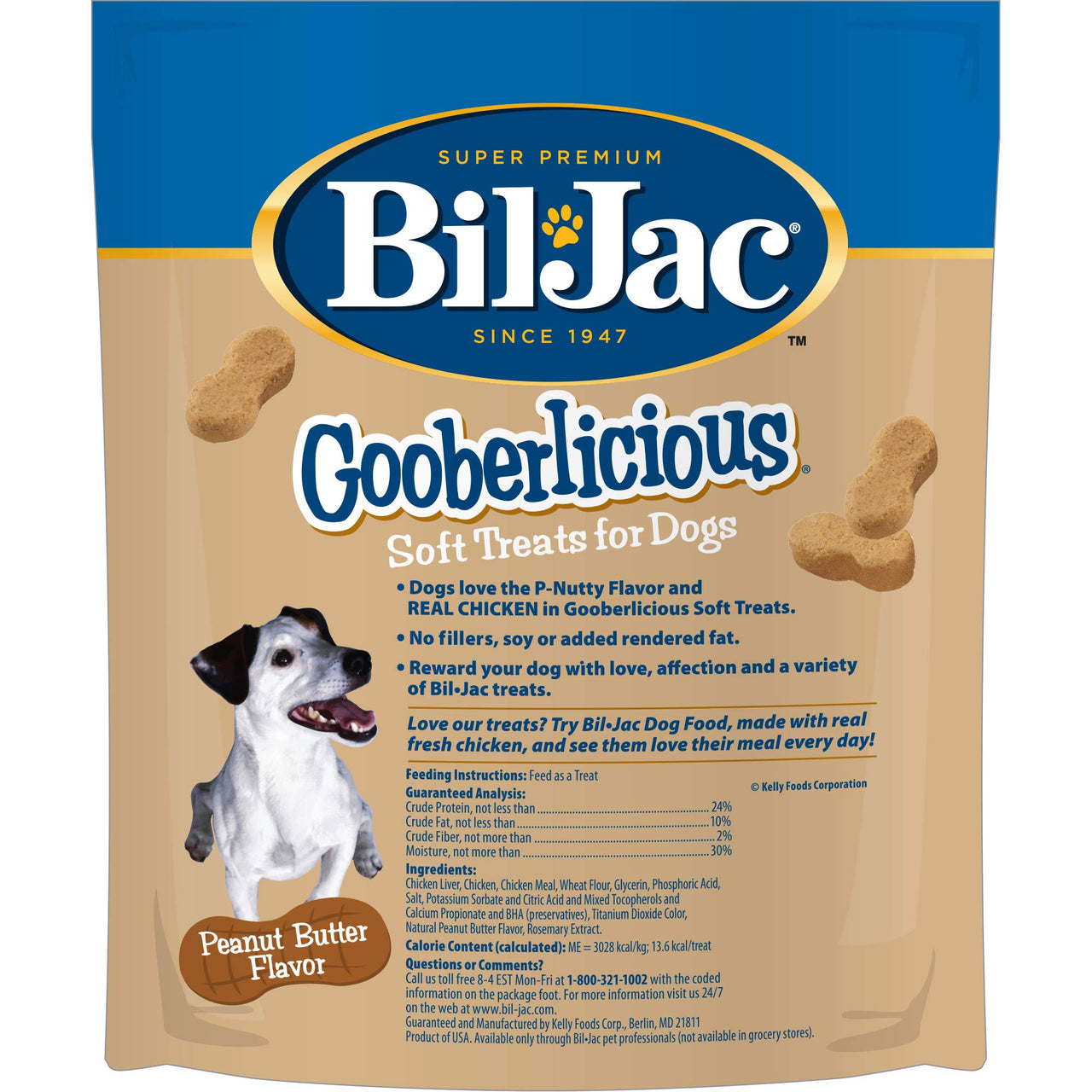 Bil-Jac Gooberlicious Soft Treats for Dogs - Puppy Training Treat Rewards, 10oz Resealable Double Zipper Pouch, Peanut Butter Flavor Chicken Liver Dog Treats (2-Pack) 10 Ounce (Pack of 2) 2-Pack