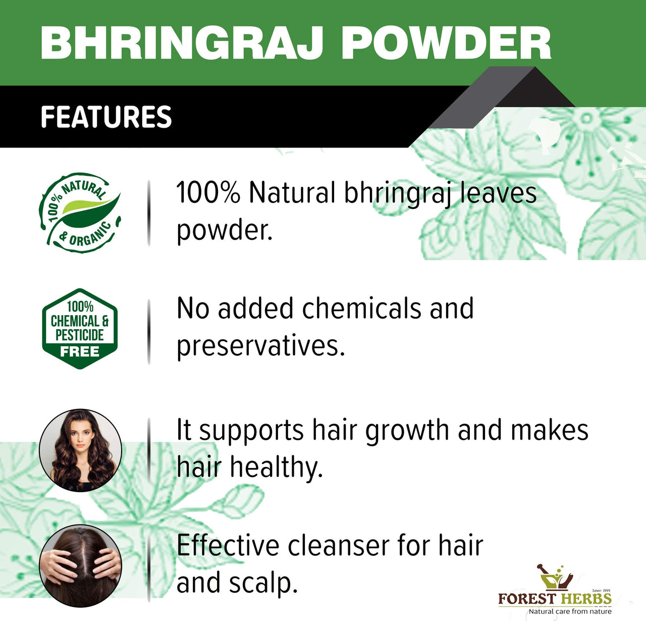 THE FOREST HERBS Natural care from nature 100% Pure Bhringraj Powder for Hair Growth - 200Gms | Good for Hair Pack, Hair Oil | Preservative Free, 1 Count