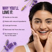Hilary Rhoda One Go Facial Wax Strips | Ready-To-Use | Face, Cheek, Upper Lip & Chin Facial Wax | Painless Hair Removal | With 2 Finish Wipes | 20 Strips (Lavender)