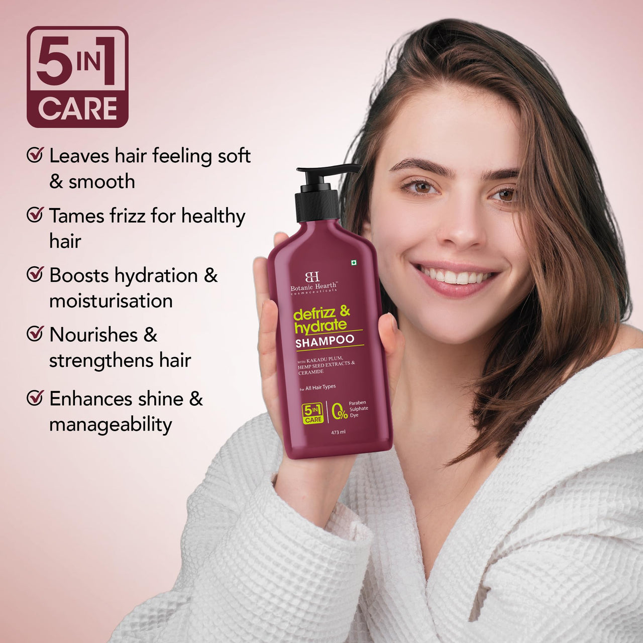 Botanic Hearth Defrizz & Hydrate Shampoo with Ceramides & Hemp Seed Oil | Intense Hydration & Frizz Control | Locks in Moisture & Boosts Shine |Formula | Sulfate & Paraben Free,