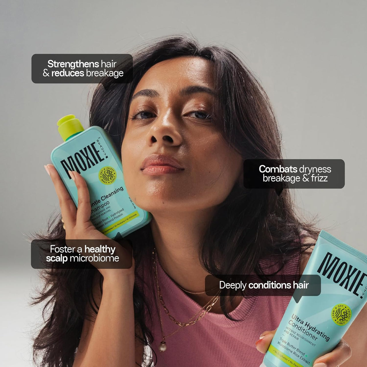 Moxie Beauty Shampoo & Conditioner Combo |1.5x Stronger hair | Paraben and Sulfate-Free | Rinse & Shine Duo | Gentle Cleansing Shampoo (200ml) & Ultra Hydrating Conditioner (175ml)
