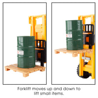 Hey! Play! Remote Control Toy Forklift– 1:24 Scale, Fully Functional RC Fork Truck with Lights and Sound, Includes Pallet, Pretend Barrel for Kids,Brown/a