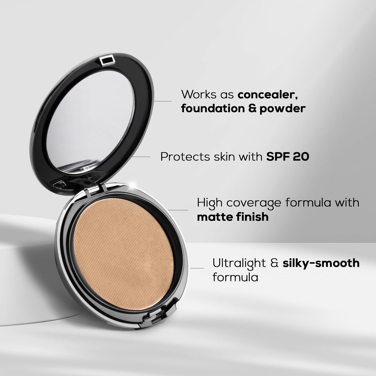 RENEE Pro HD 3-IN-1 Compact - Crème, Works as Compact Powder, Concealer & Foundation, SPF 20, Matte Finish, High Coverage, Ultralight & Silky Smooth Finish - Enriched with Vitamin E, C & Aloe Vera