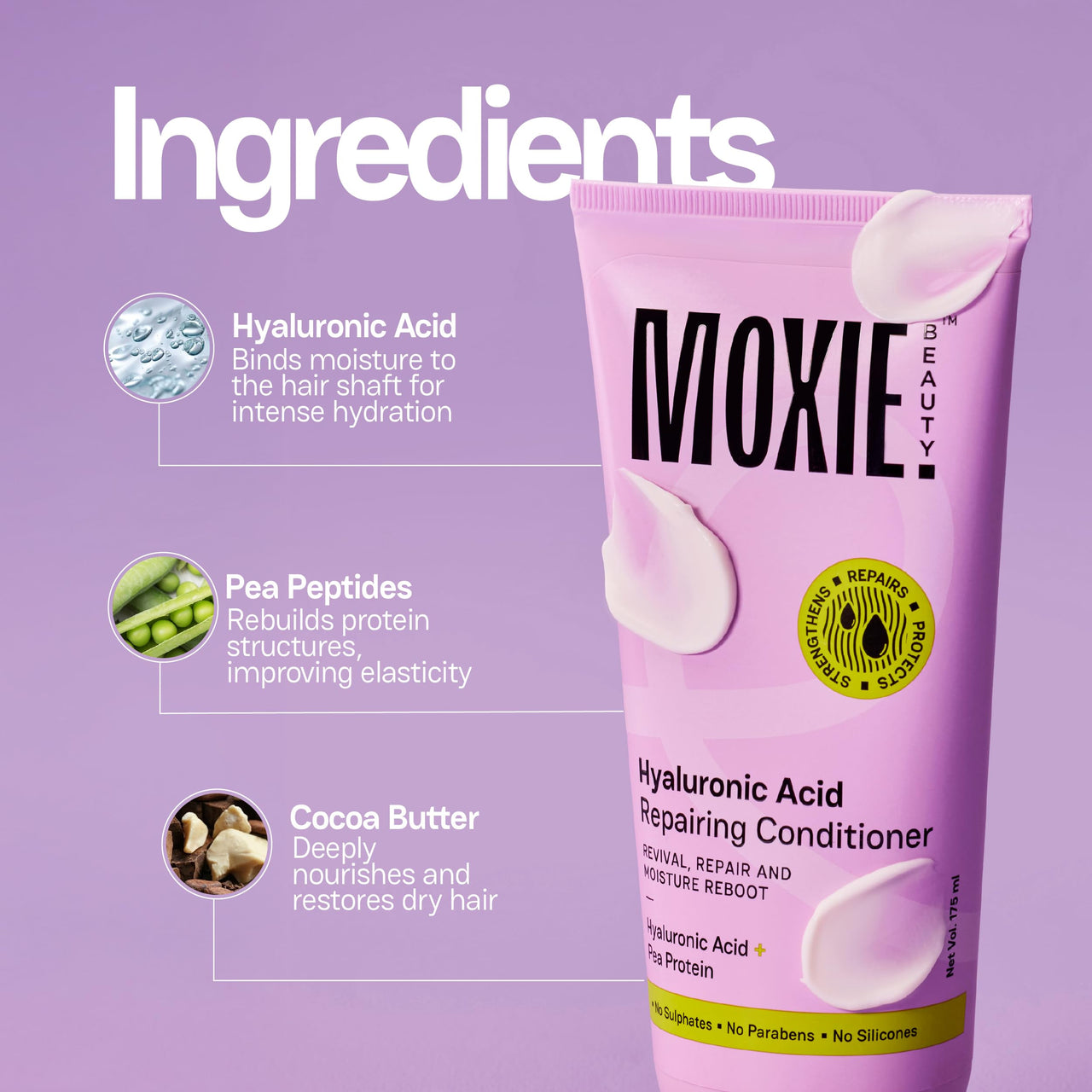 Moxie Beauty Hyaluronic Acid Repair Conditioner | Deep Hydration | Strengthens & Smooths | Frizz Control & Damage Repair | Lightweight & Silicone-Free | 175ml
