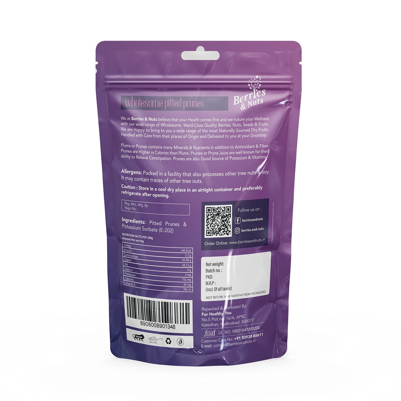 Berries And Nuts Dried Prunes-1 Kg|Rich In Fiber,Antioxidants,No Added Sugar|Pitted Prunes|California Prunes|Dried Plums