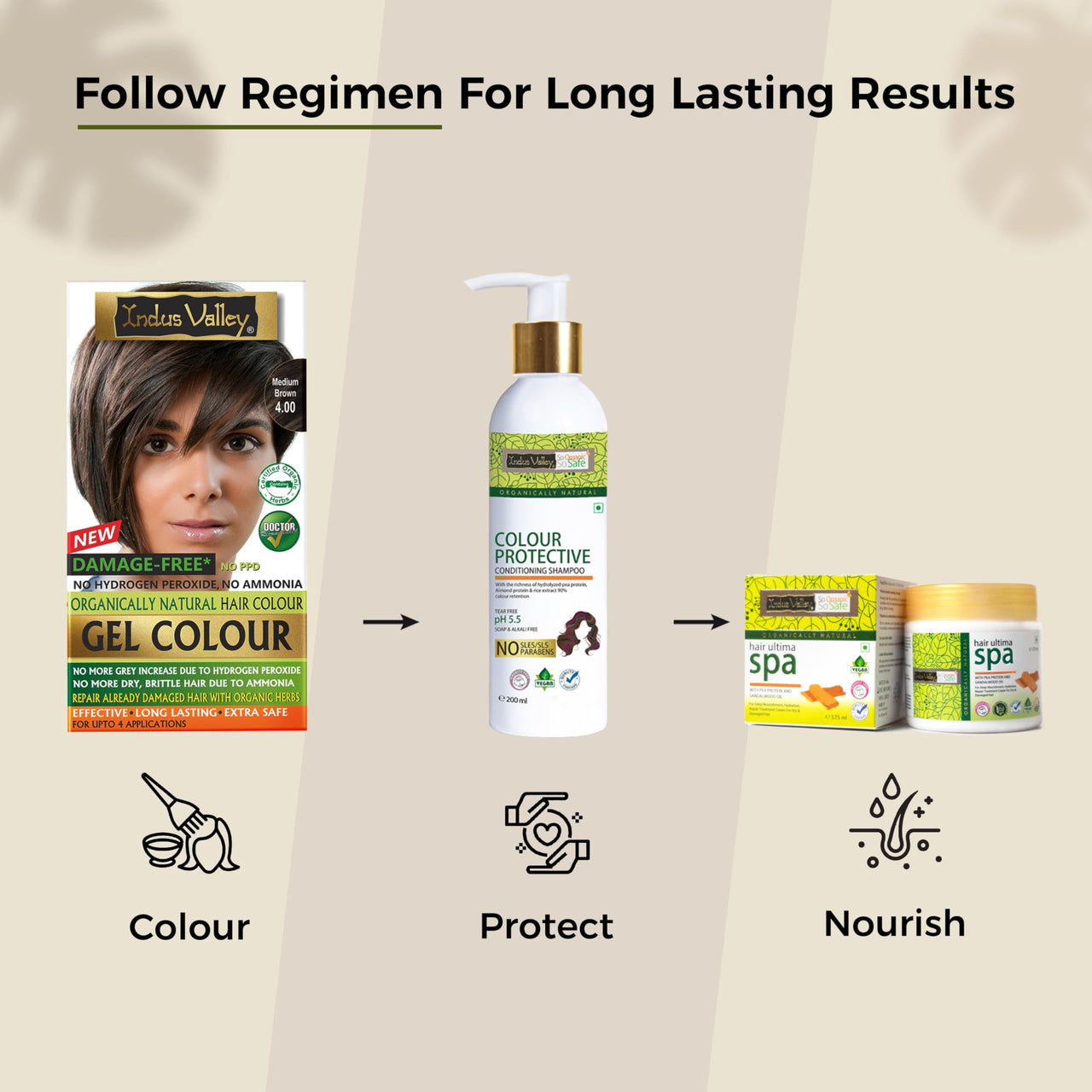 INDUS VALLEY Natural Damage Free Gel Colour Medium Brown With Hair Ultima Spa (175 ml)
