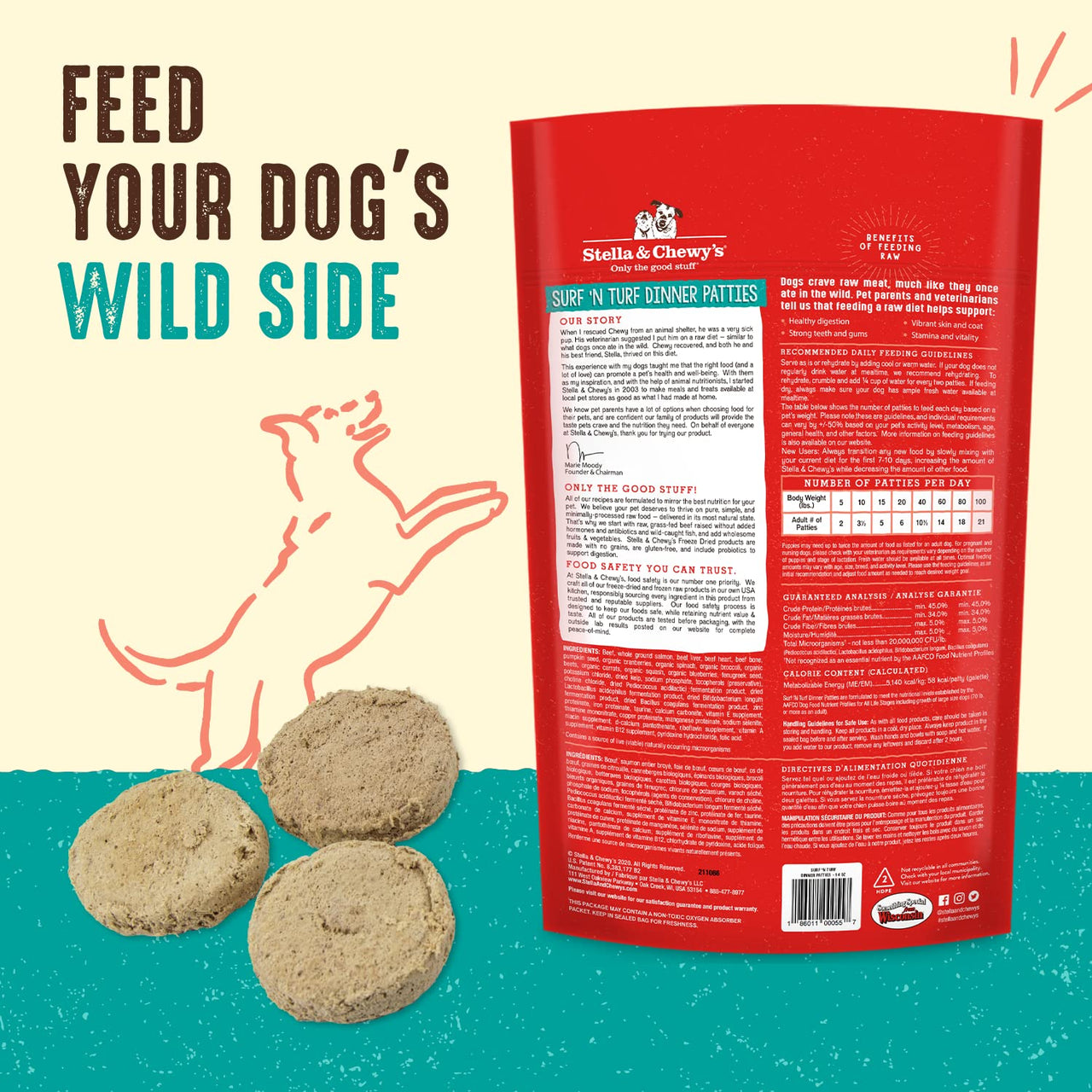 Stella & Chewy's  Freeze Dried Raw Dinner Patties – Grain Free Dog Food, Protein Rich Surf ‘N Turf Salmon & Beef Recipe – 25 oz Bag 1.56 Pound (Pack of 1)