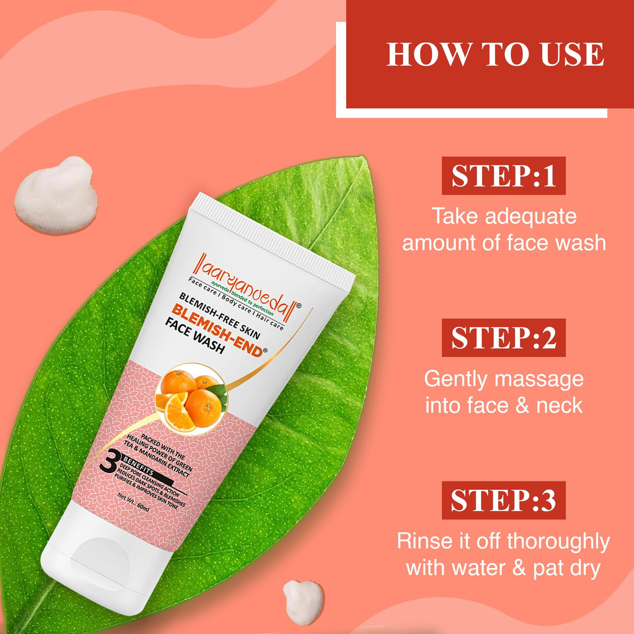 Aryanveda Blemishend Face Wash 60ml And Whitofair Unisex Face wash That Brightens Up Skin | UV Absorption | Regulates Melanin, 60ml