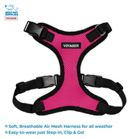 Voyager Step-in Lock Dog Harness w Reflective Dog Leash Combo Set with Neoprene Handle 5ft - Supports Small, Medium and Large Breed Puppies/Cats by Best Pet Supplies - Fuchsia/Black Trim, S
