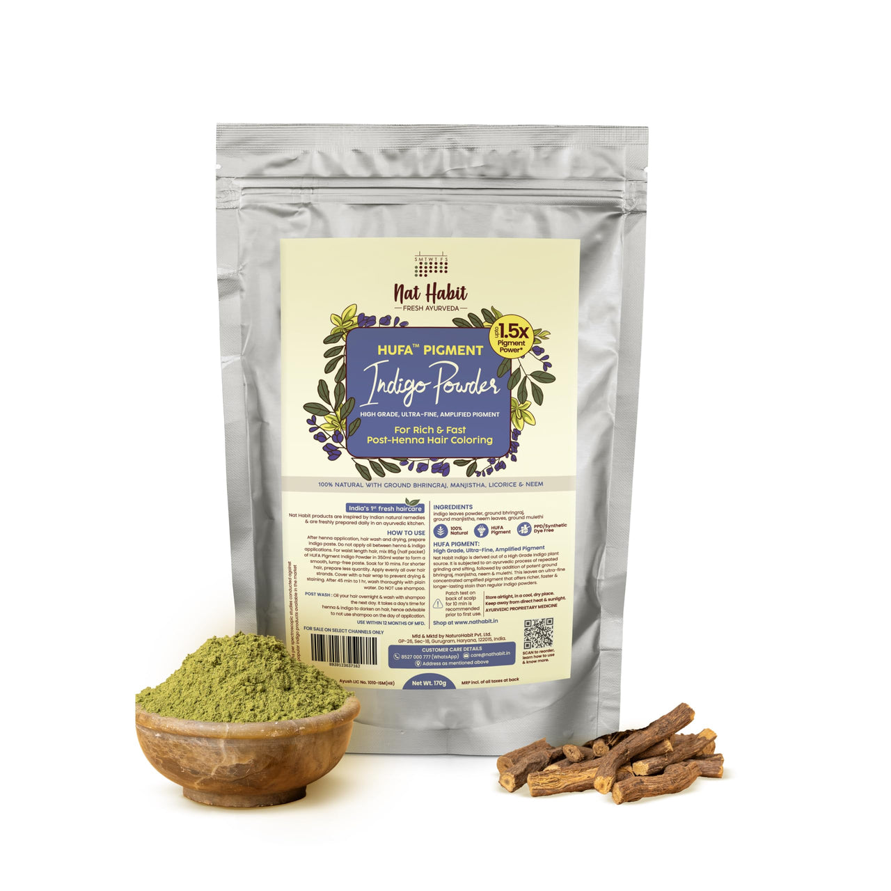 Nat Habit Ready-to-Apply Fresh Henna Paste and Indigo Powder Combo, Pre-Soaked in Black Tea and Herbs,100% Natural Rajasthani Henna & Indigo Powder For Natural Black Hair (440g + 150g)