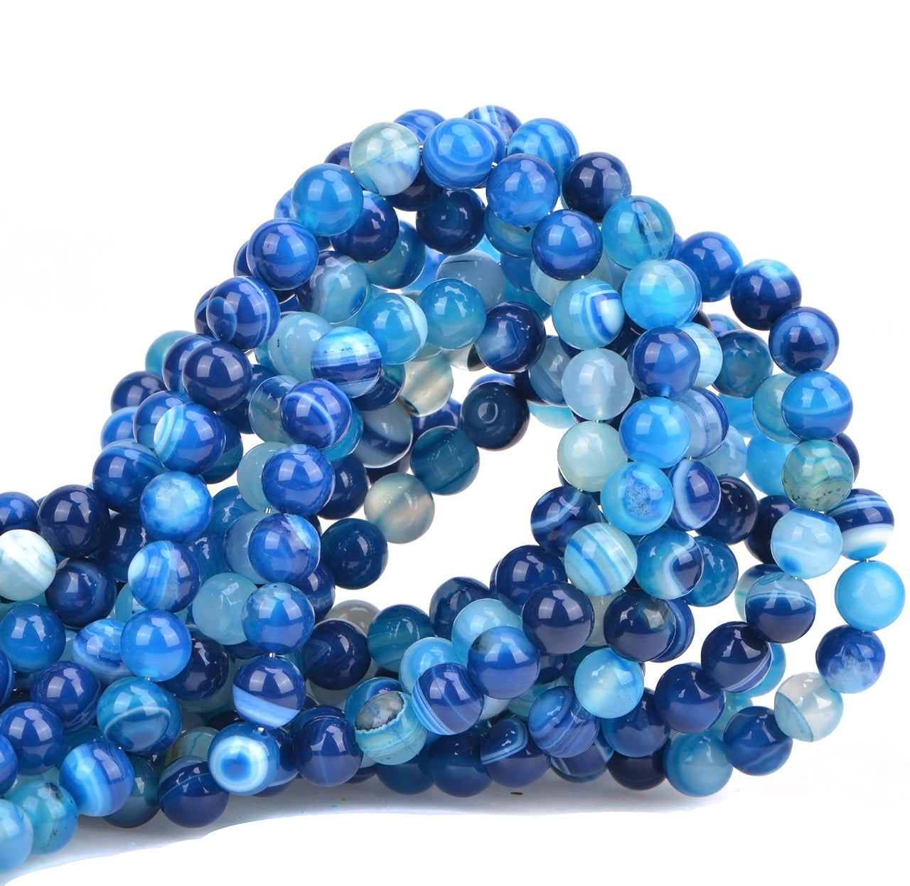 100Pcs Natural Crystal Beads Stone Gemstone Round Loose Energy Healing Beads with Free Crystal Stretch Cord for Jewelry Making (Blue Agate, 6MM) Blue Agate
