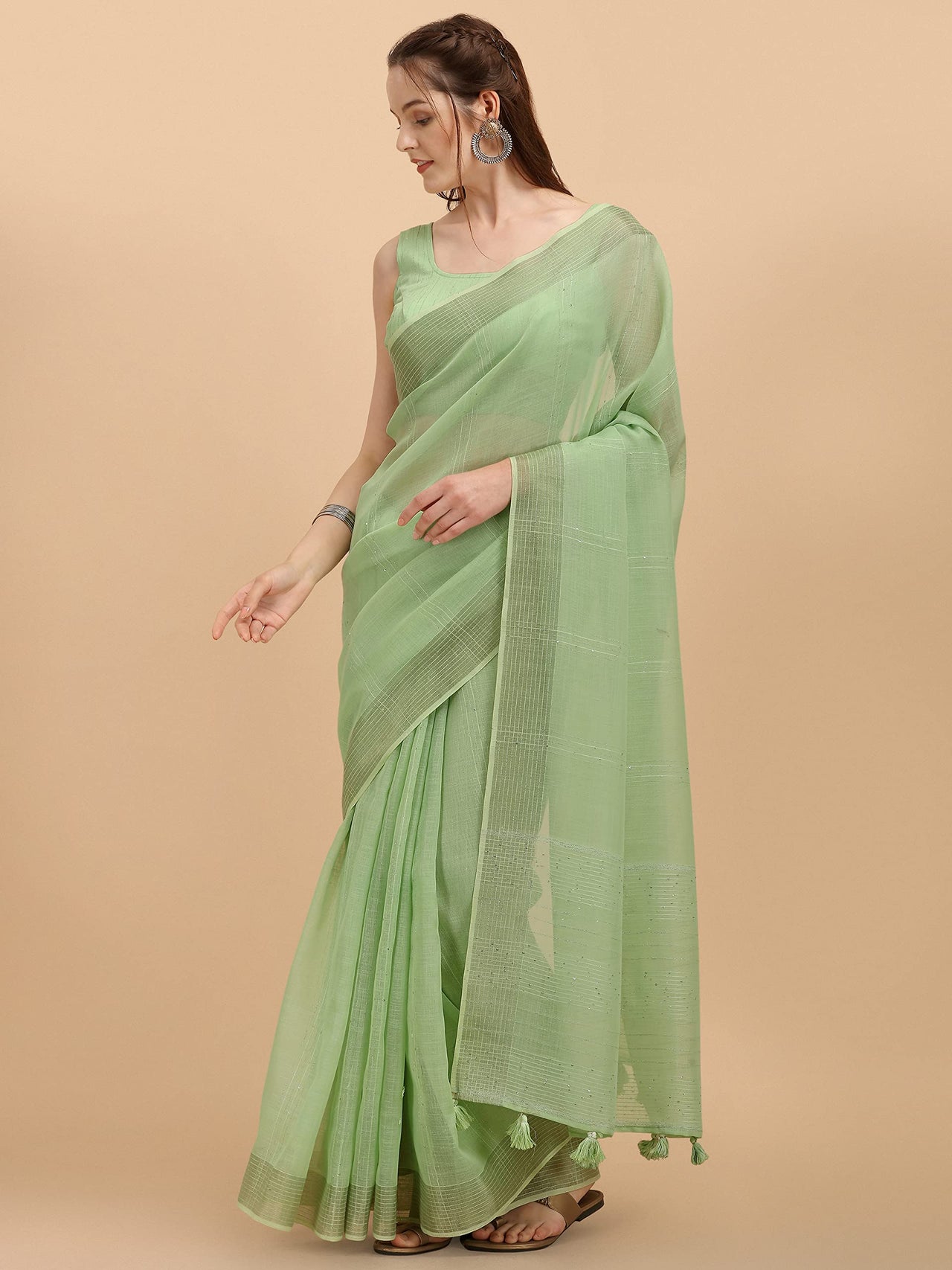 DUNGRANI Women's  Linen Saree With Blouse Piece
