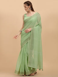 DUNGRANI Women's  Linen Saree With Blouse Piece