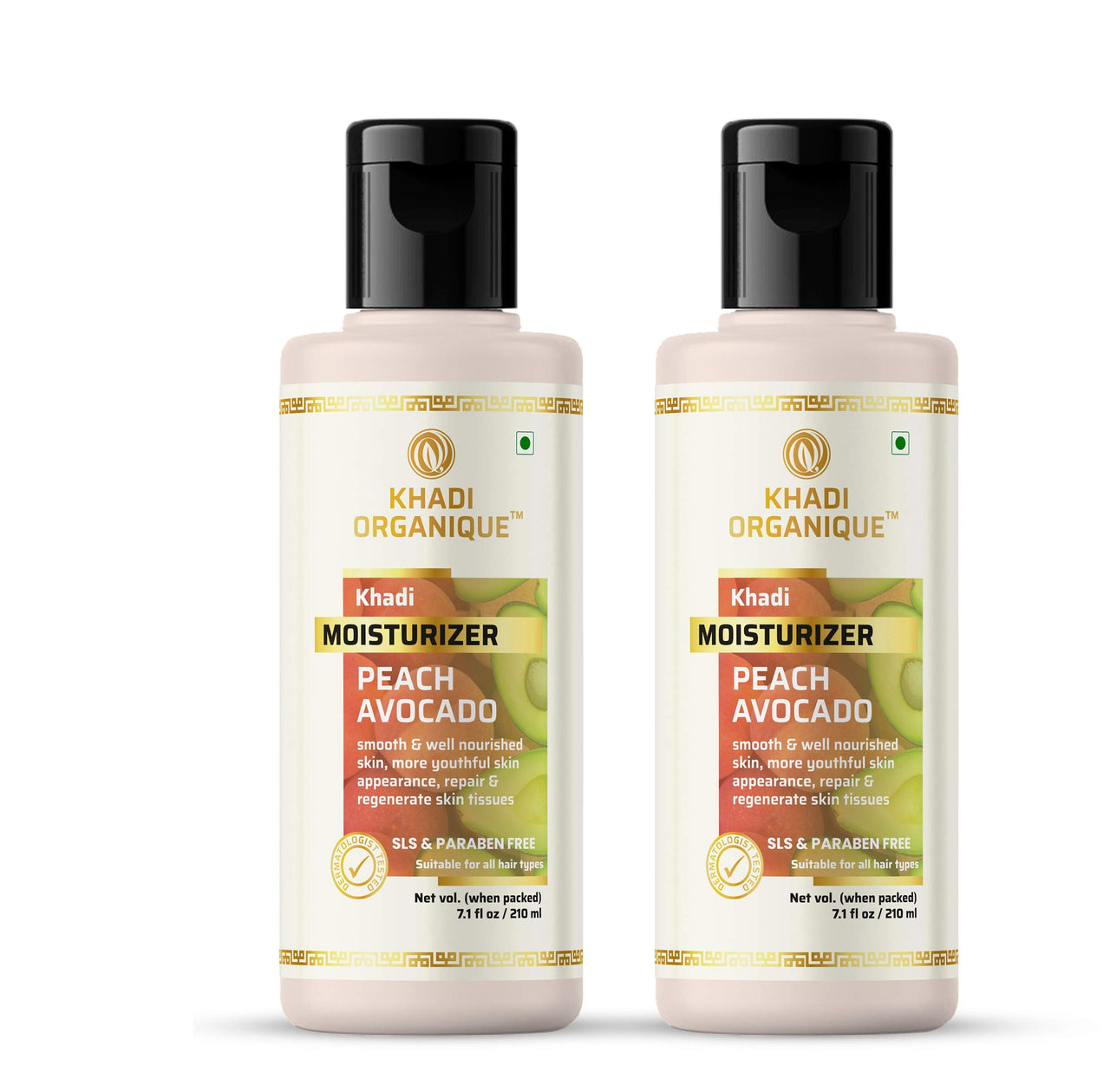 Khadi Organique Peach Avacado Mosturizer For Dry Skin Pack of 2 (Parabeen Free) 420 ml