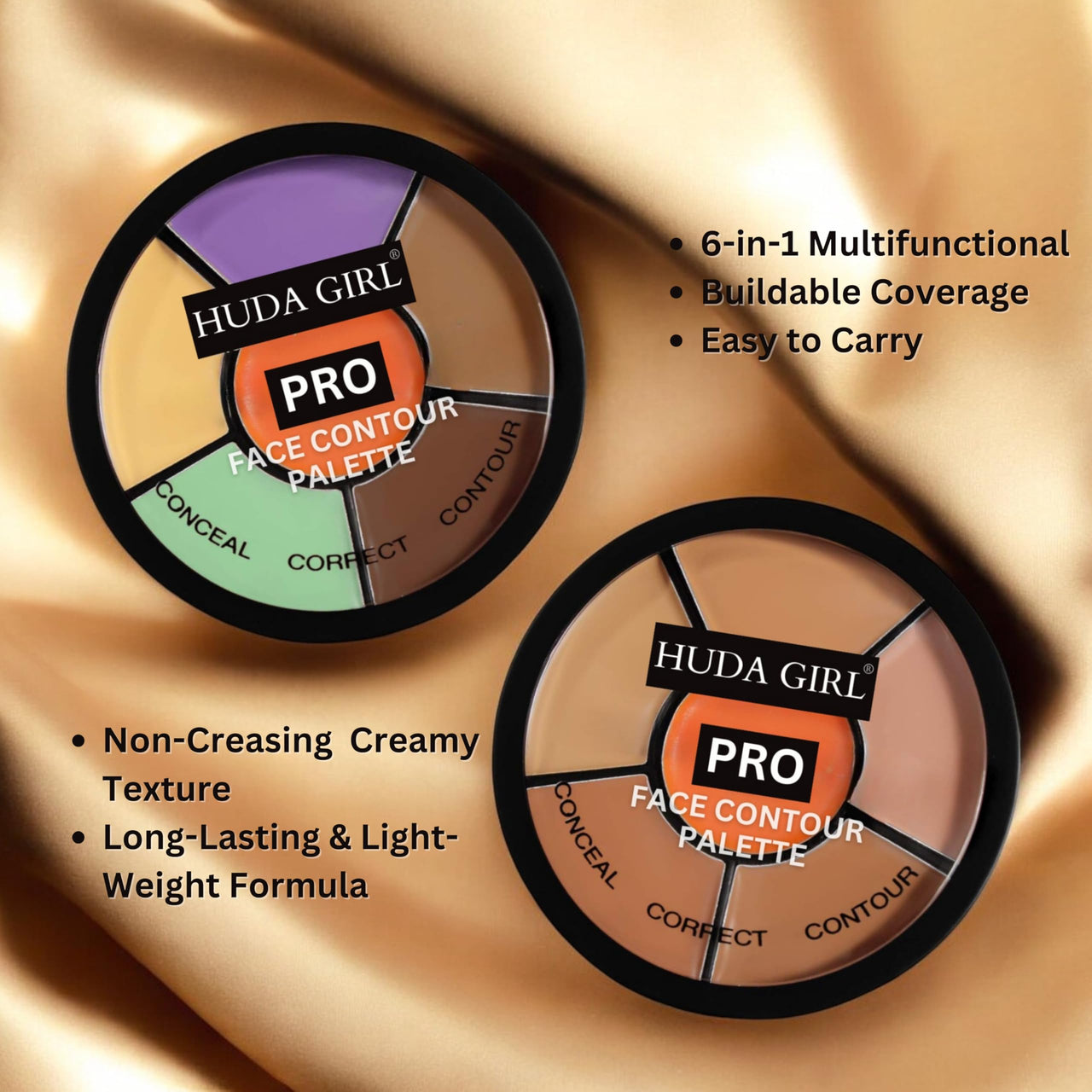 HUDA GIRL 3 In 1 Makeup Palette Brights Concealer For Dark Circles,Blush And Highlighter Palette,Oil Control Pro Concealer For Face Makeup,Conceal Correct & Contour,All Skin Types,Matte,1 Count