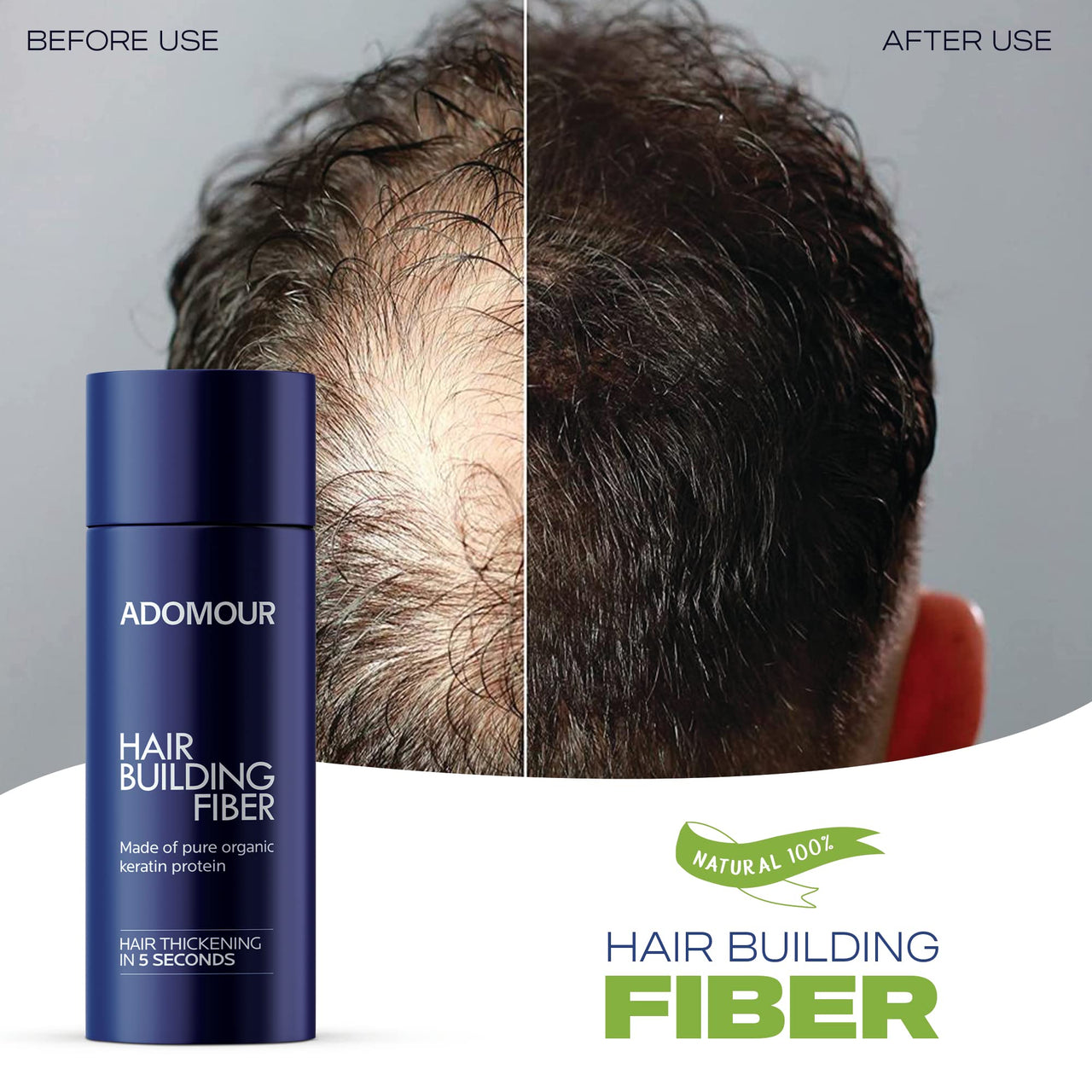 Adomour Hair Building Fiber 27.5g | Keratin Fibers for Thin, Fine & Thinning Hairs | Natural Coverage | For Thickening & Volumizing | Bald Spot Cover Up Hair Fiber Powder for Men & Women (Dark Brown)
